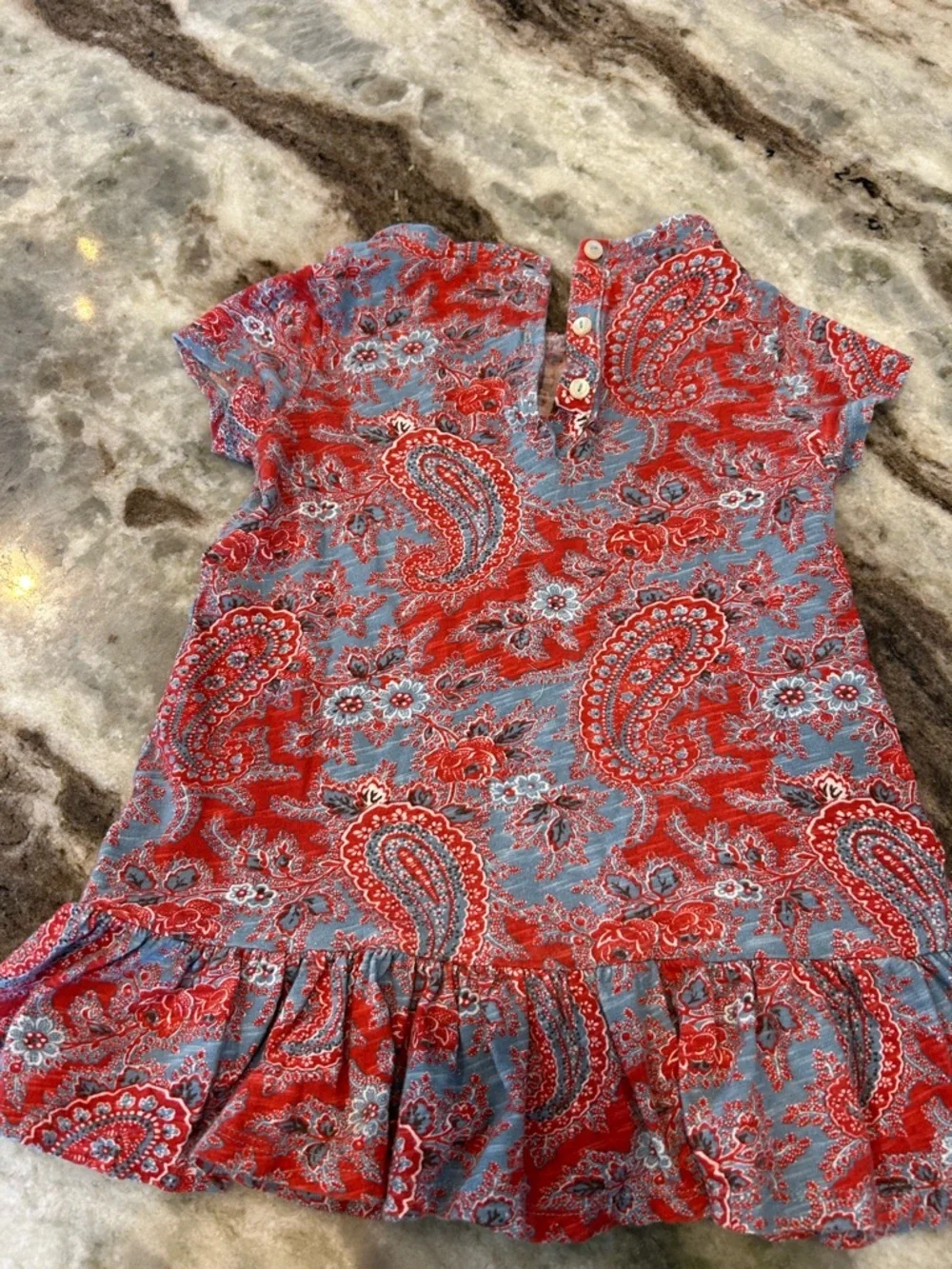 Ralph Lauren Red and Blue Paisley Ruffle Hem Dress size 18-24 mos GUC